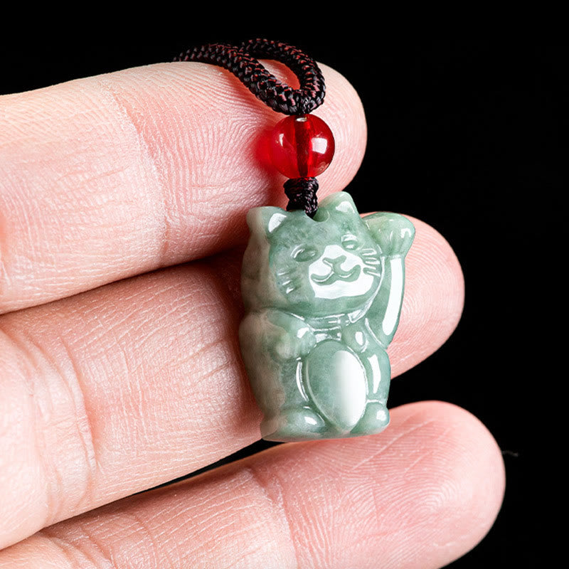 Lucky Cat Jade Abundance Pendant | Prosperity Necklace