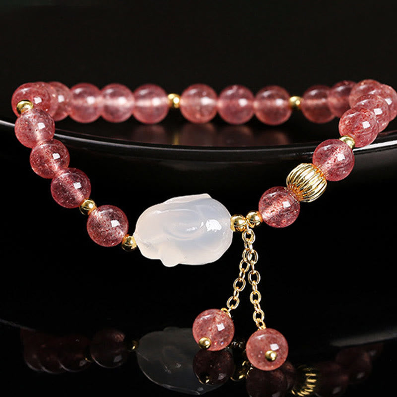 6mm Strawberry Quartz Rabbit Healing Bracelet for Women