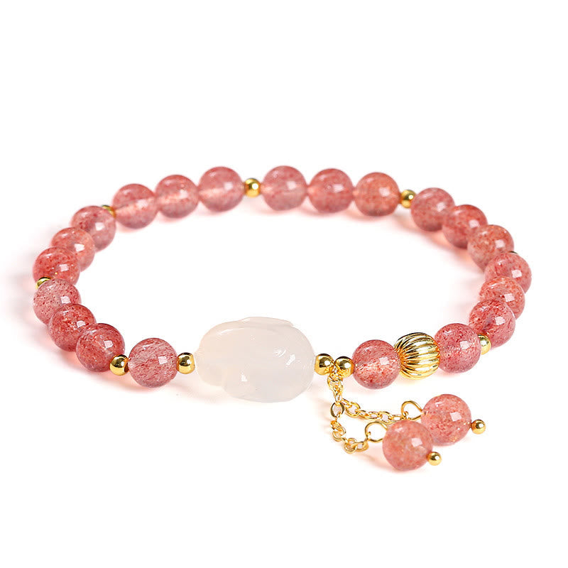 6mm Strawberry Quartz Rabbit Healing Bracelet for Women