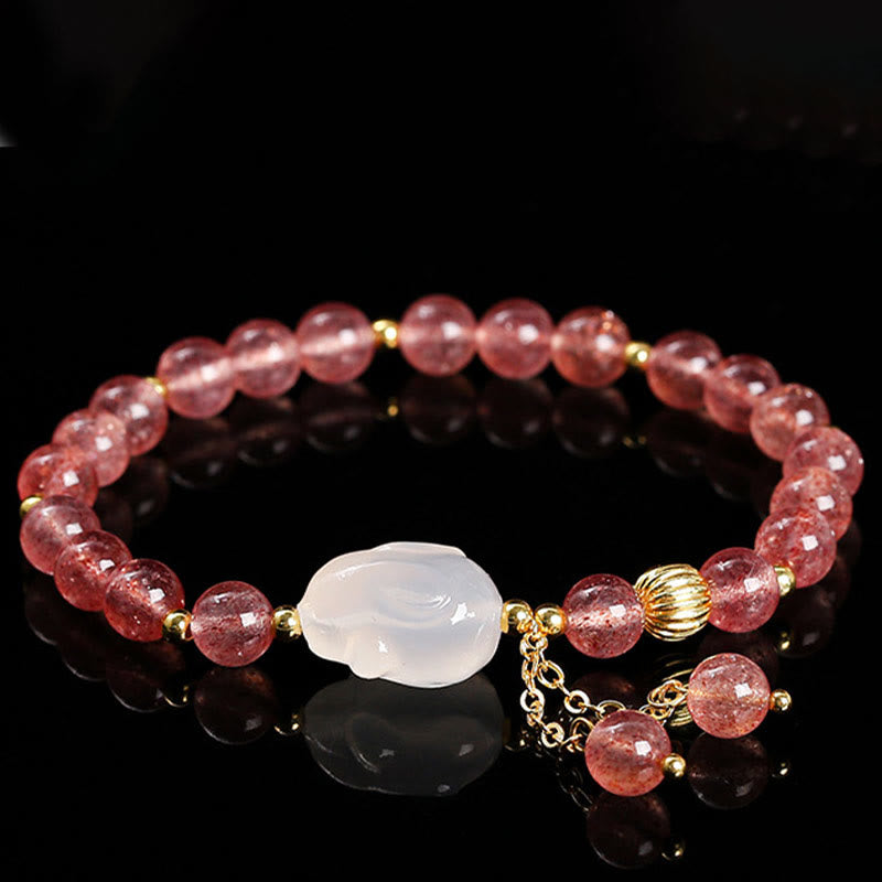 6mm Strawberry Quartz Rabbit Healing Bracelet for Women
