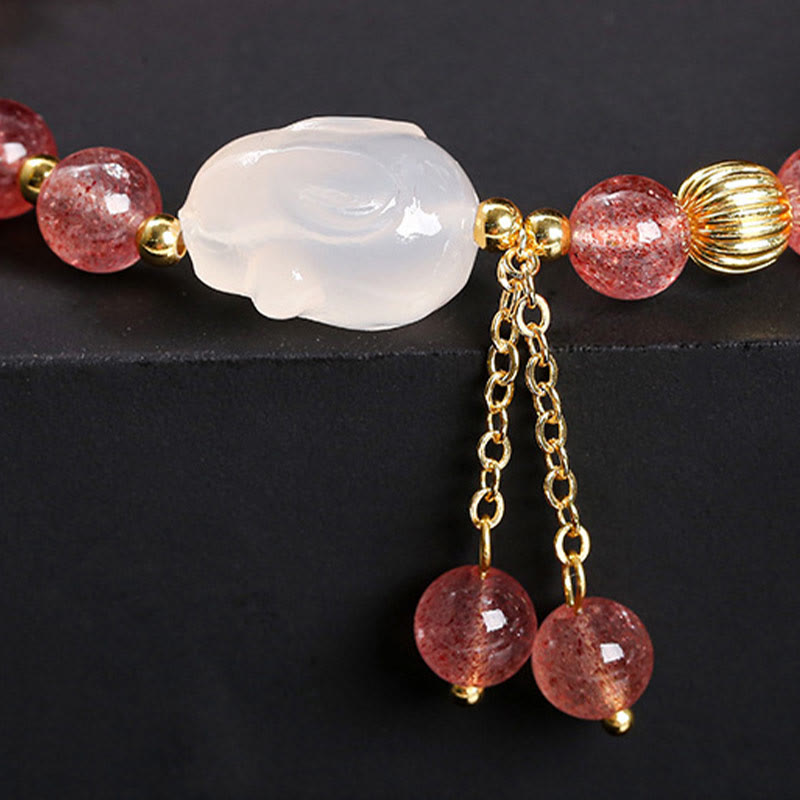 6mm Strawberry Quartz Rabbit Healing Bracelet for Women