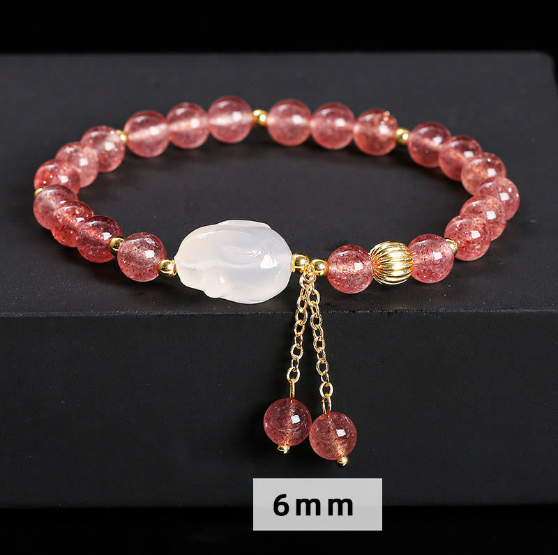 6mm Strawberry Quartz Rabbit Healing Bracelet for Women