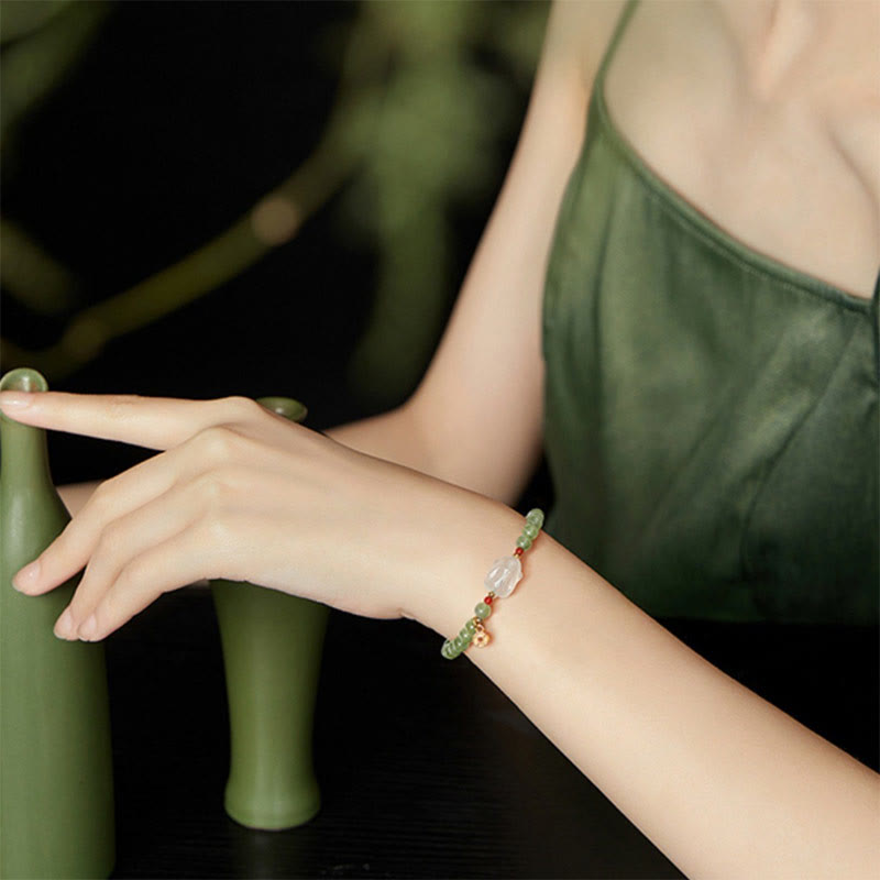 6mm Hetian Jade Rabbit Copper Coin Bracelet for Luck and Prosperity