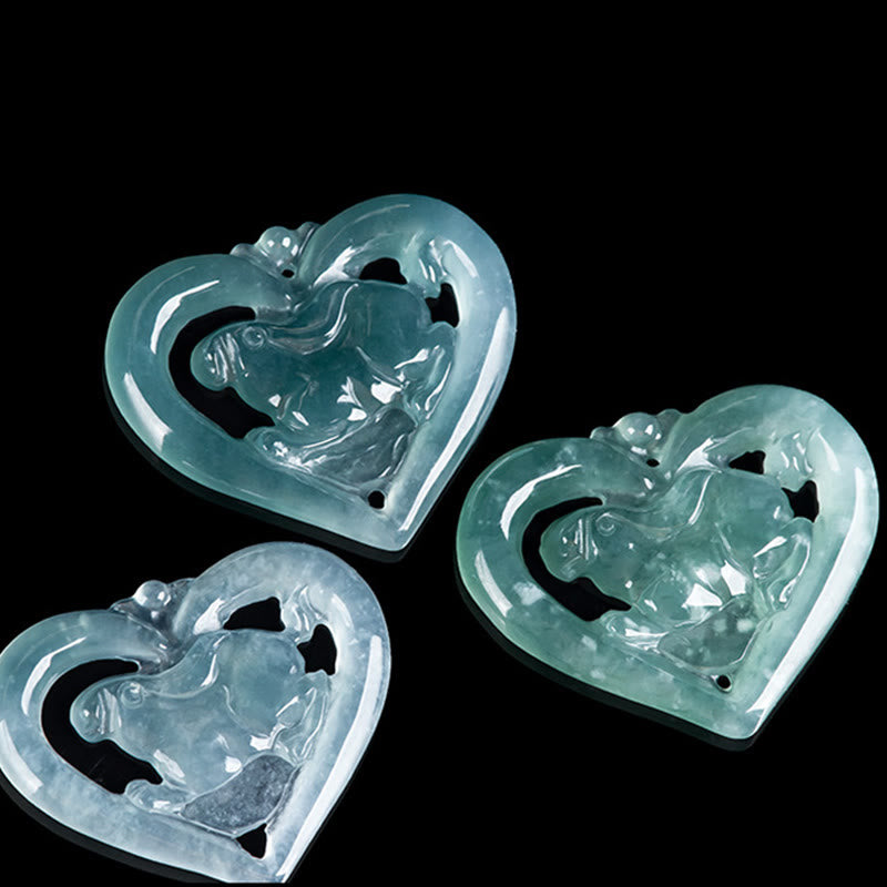 Natural Jade Love Heart Rabbit Luck Necklace Pendant