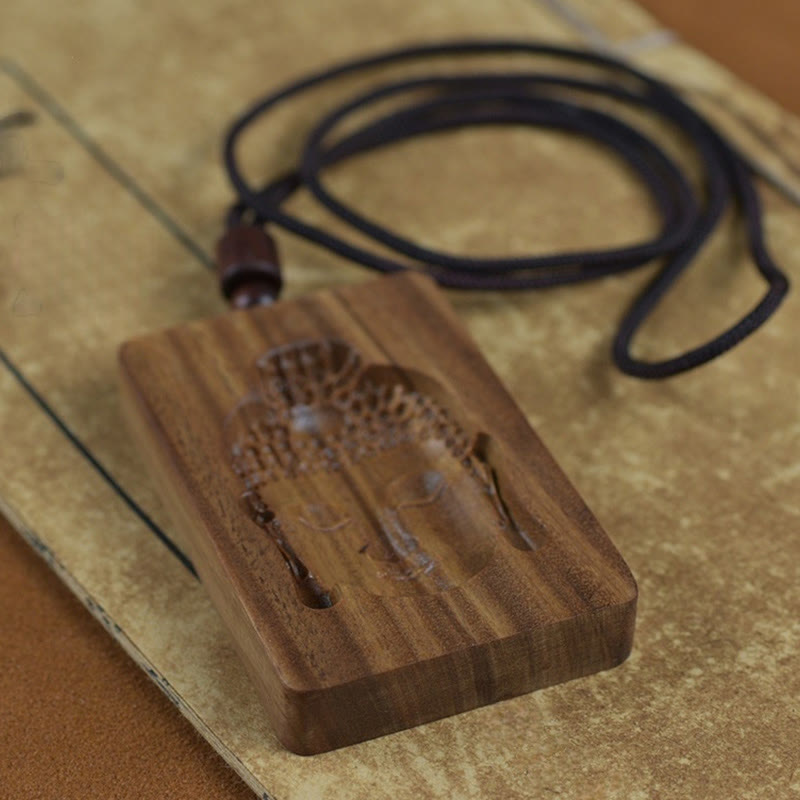 Green Sandalwood Buddha Necklace Pendant for Positive Energy