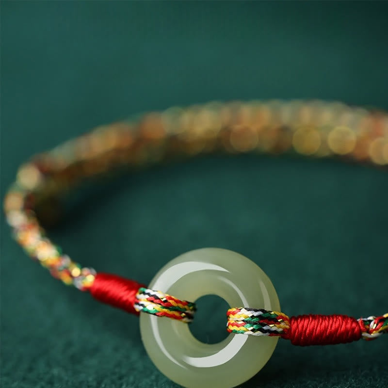 Handmade Jade Prosperity Bracelet with Peace Buckle Rope 14-17cm