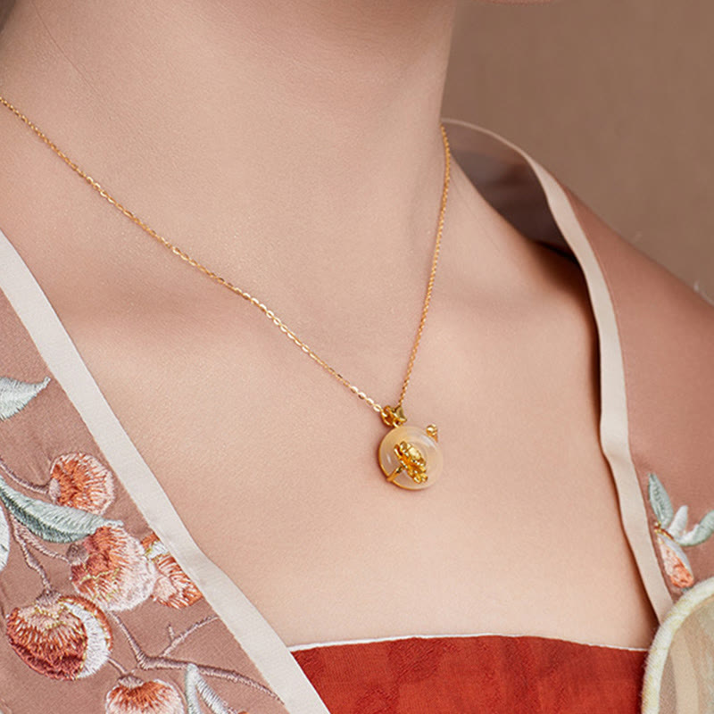 Peace Buckle Peach Blossom Butterfly Spiritual Necklace in Sterling Silver