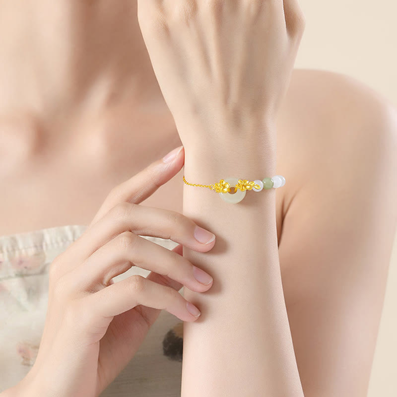 Hetian Jade Peach Blossom Luck Bracelet