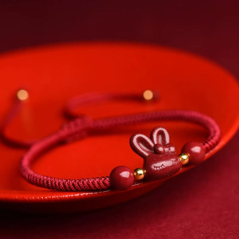 Cinnabar Chinese Zodiac Rabbit Luck Bracelet 14-17cm