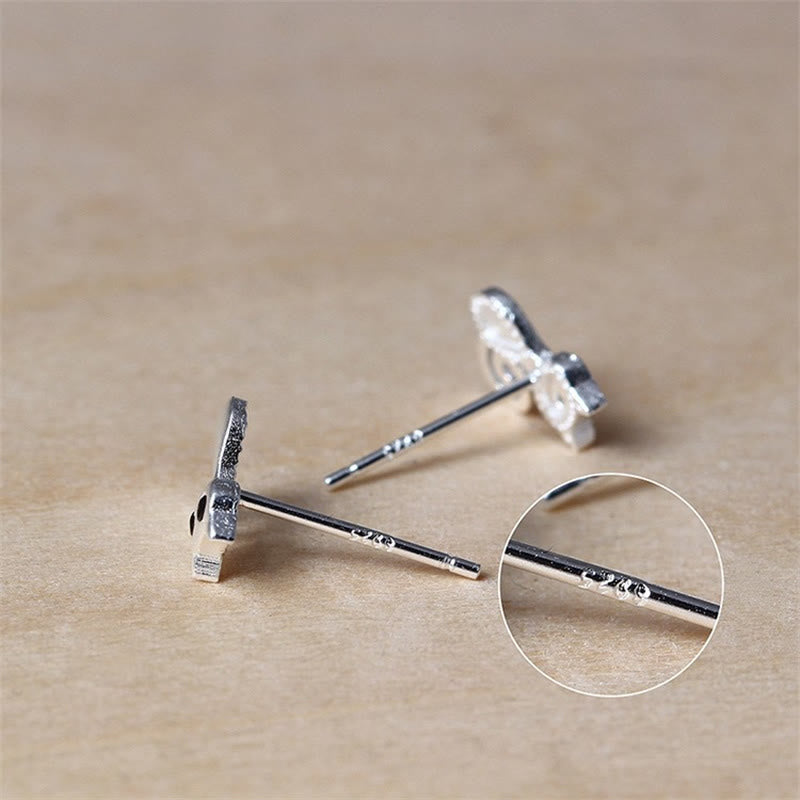 Sterling Silver Cute Cat Blessing Stud Earrings