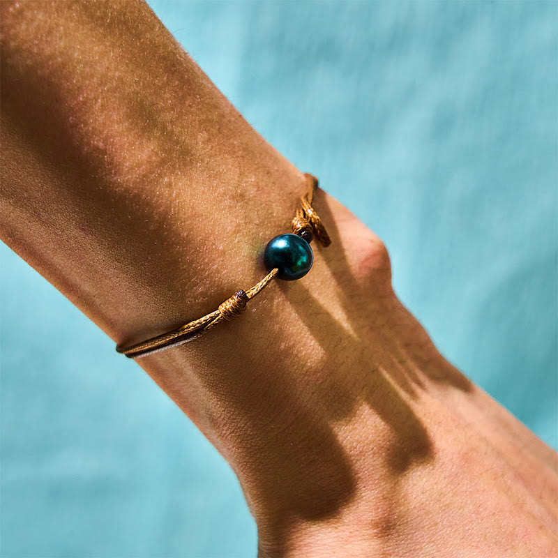 Tahitian Black Pearl Healing Bracelet on Wax Rope 14-19cm