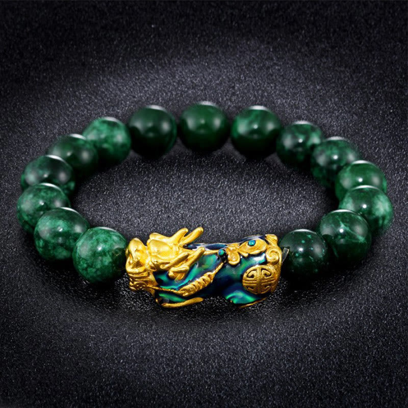 14mm Cyan Jade PiXiu Protection Bracelet for Wealth