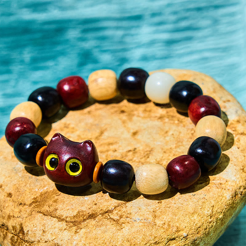 Small Leaf Red Sandalwood & Ebony Wood Protection Bracelet