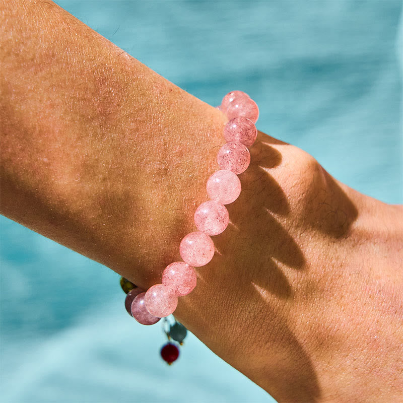 8mm Strawberry Quartz Jade Fu Charm Healing Bracelet