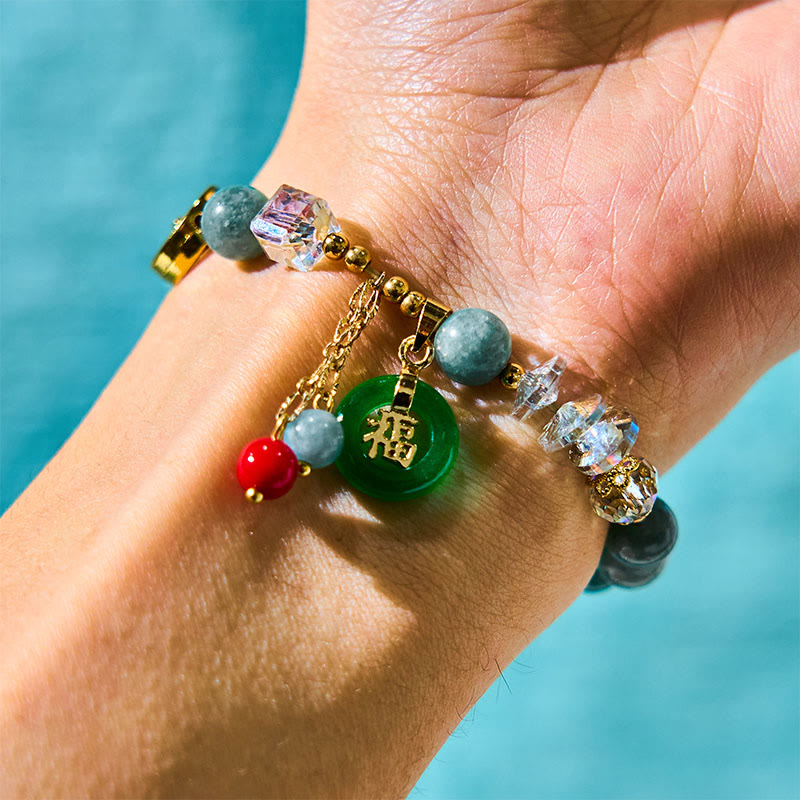 8mm Strawberry Quartz Jade Fu Charm Healing Bracelet