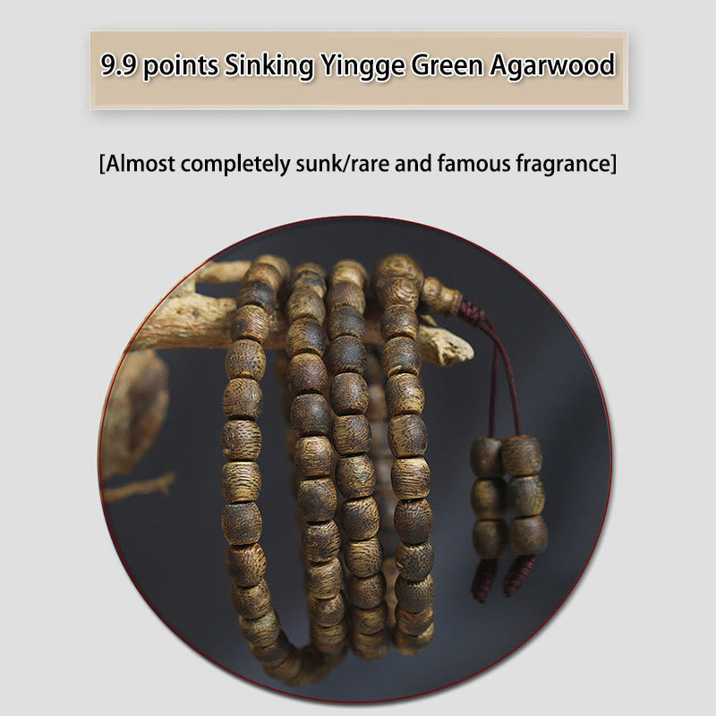 6mm Hainan Green Qinan Agarwood 108 Mala Beads Bracelet
