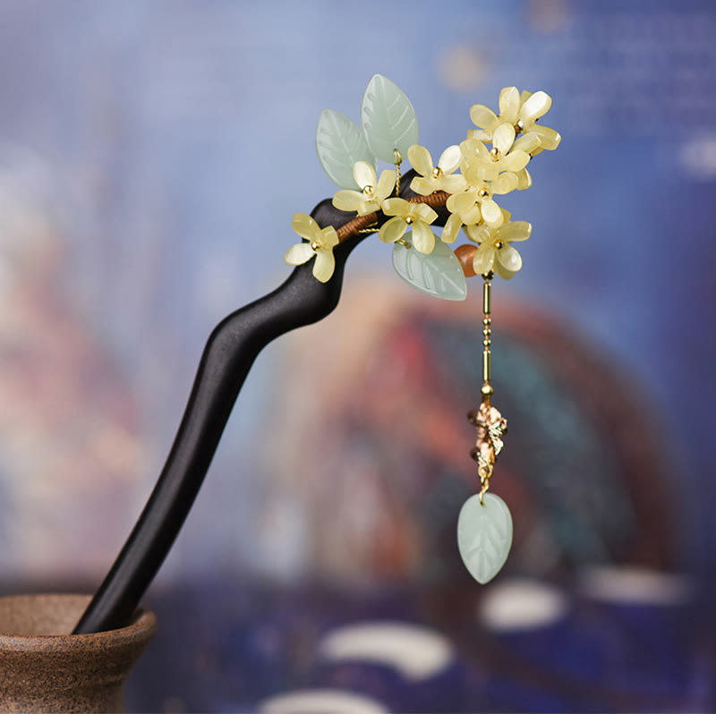 Ebony Wood Osmanthus Tassel Hairpin | Balance & Calm