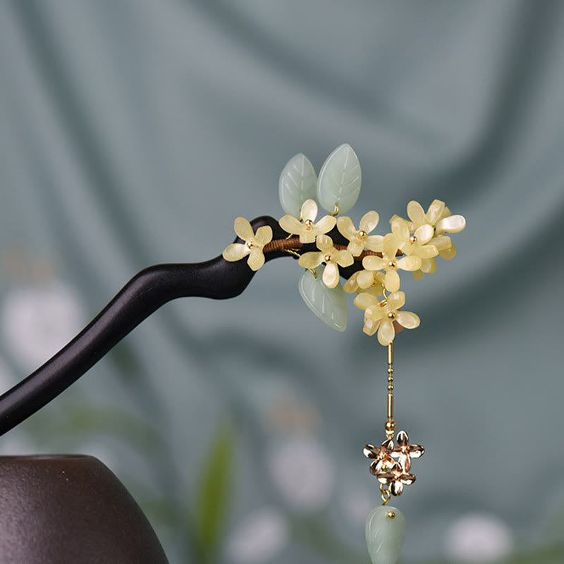 Ebony Wood Osmanthus Tassel Hairpin | Balance & Calm