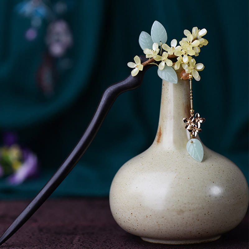 Ebony Wood Osmanthus Tassel Hairpin | Balance & Calm