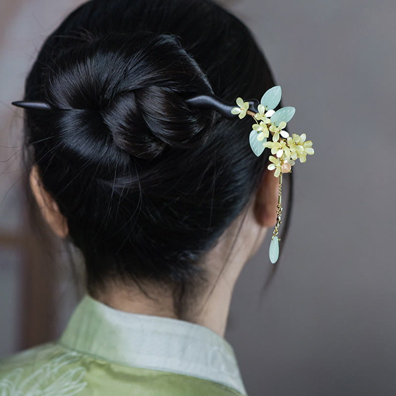Ebony Wood Osmanthus Tassel Hairpin | Balance & Calm