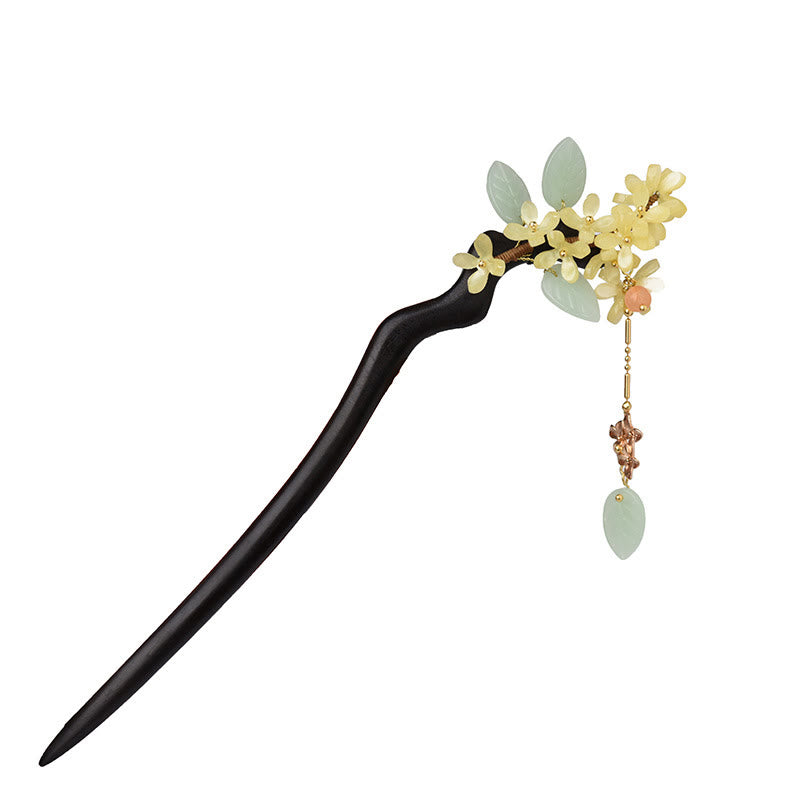Ebony Wood Osmanthus Tassel Hairpin | Balance & Calm
