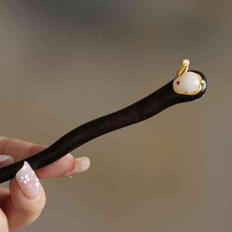 Sandalwood Rabbit Hairpin | Auspicious Cloud Chinese Hairpin