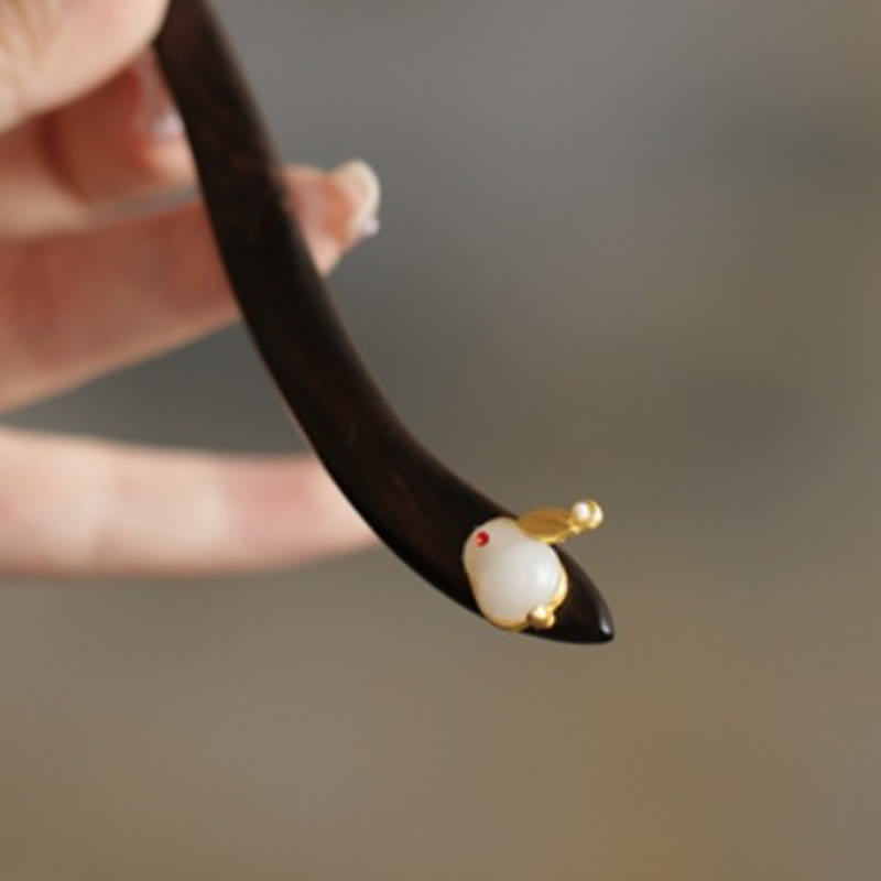 Sandalwood Rabbit Hairpin | Auspicious Cloud Chinese Hairpin