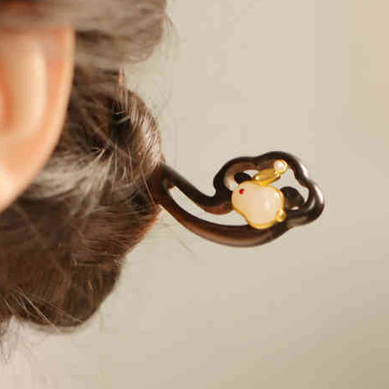 Sandalwood Rabbit Hairpin | Auspicious Cloud Chinese Hairpin
