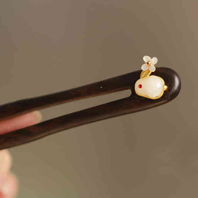 Sandalwood Rabbit Hairpin | Auspicious Cloud Chinese Hairpin