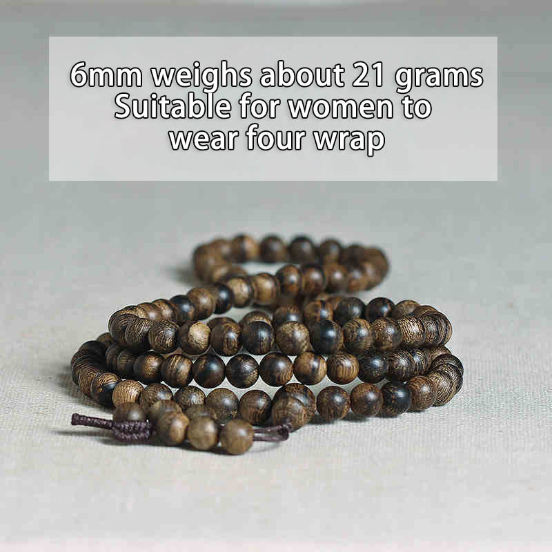 108 Beads Tarakan Agarwood Wood Mala Bracelet for Protection