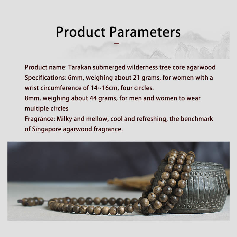 108 Beads Tarakan Agarwood Wood Mala Bracelet for Protection