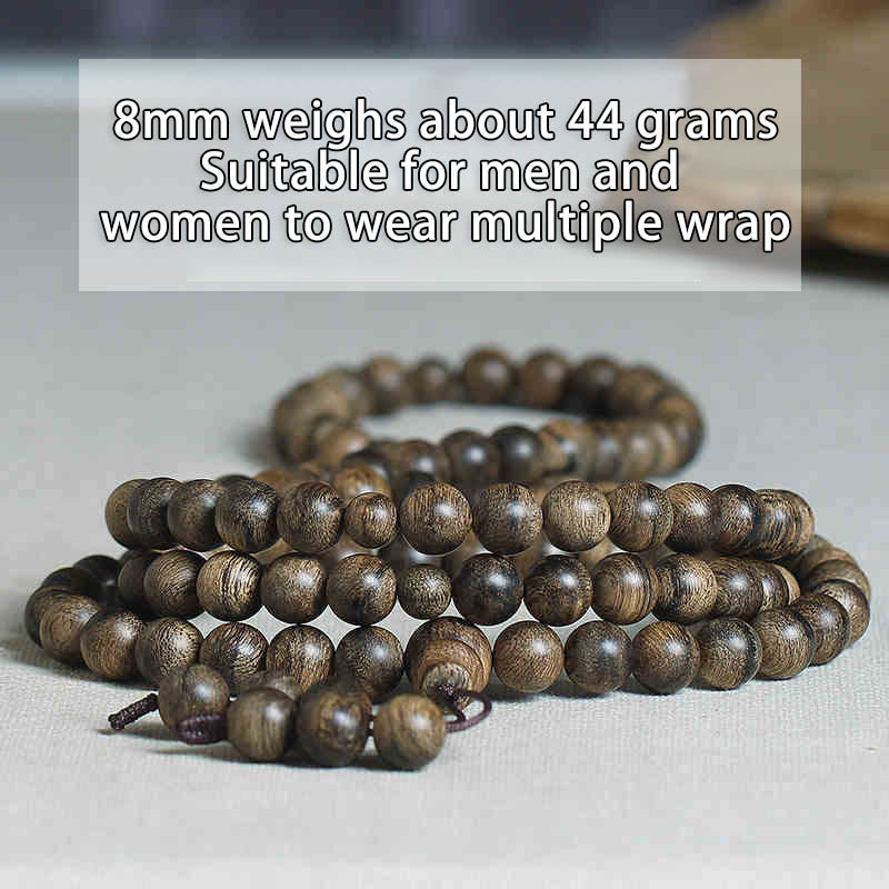 108 Beads Tarakan Agarwood Wood Mala Bracelet for Protection