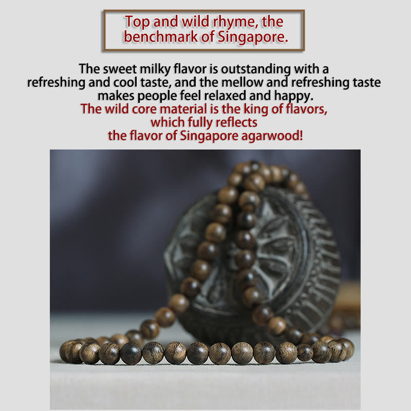 108 Beads Tarakan Agarwood Wood Mala Bracelet for Protection