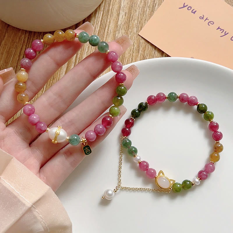 Tourmaline Lucky Cat Positive Bracelet 14-16cm Unisex