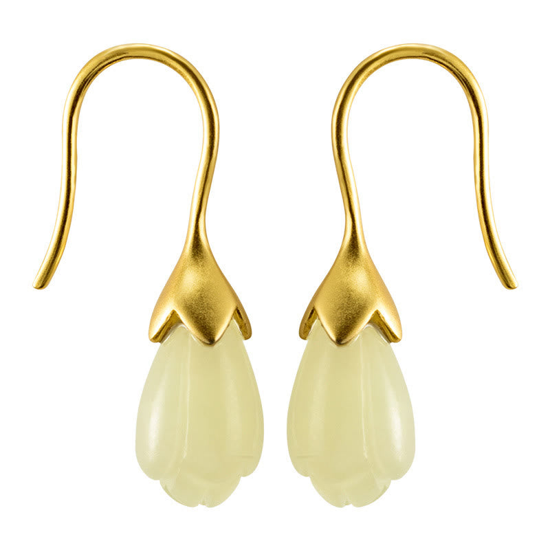 Hetian Jade Magnolia 925 Silver Drop Earrings