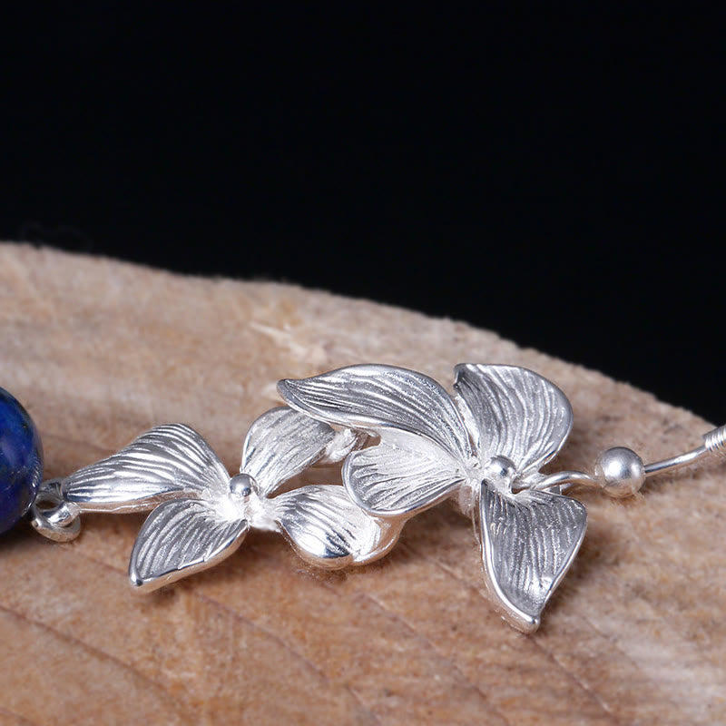 Sterling Silver Lazurite Flower Drop Earrings