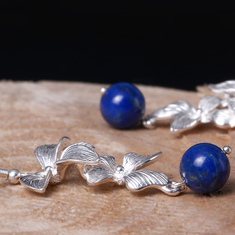 Sterling Silver Lazurite Flower Drop Earrings