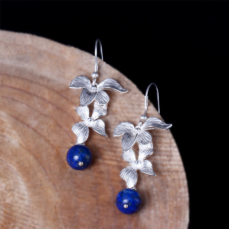 Sterling Silver Lazurite Flower Drop Earrings