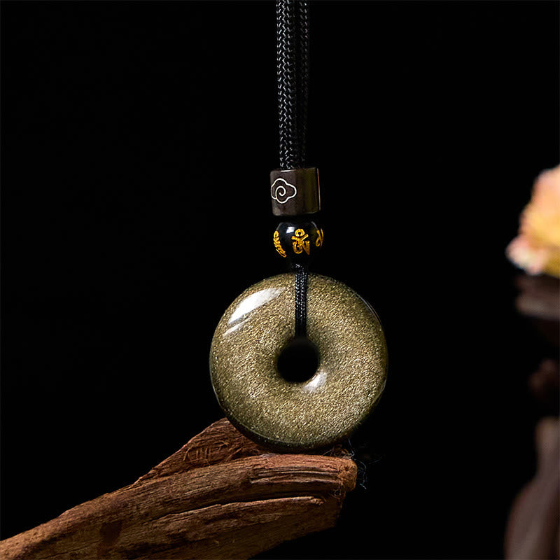Gold Sheen Obsidian Peace Buckle Strength Necklace Pendant