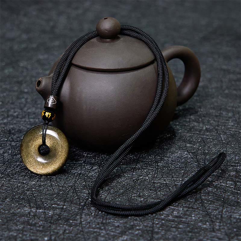 Gold Sheen Obsidian Peace Buckle Strength Necklace Pendant