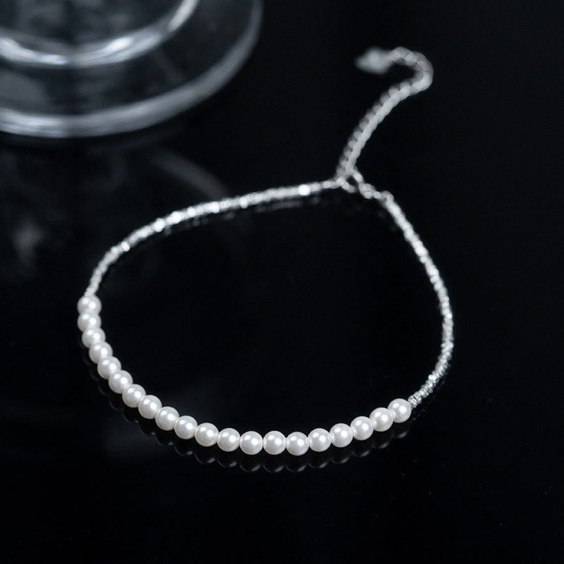925 Sterling Silver Pearl Protection Anklet