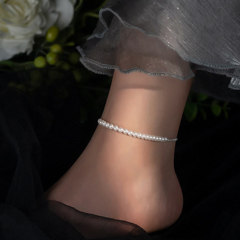 925 Sterling Silver Pearl Protection Anklet