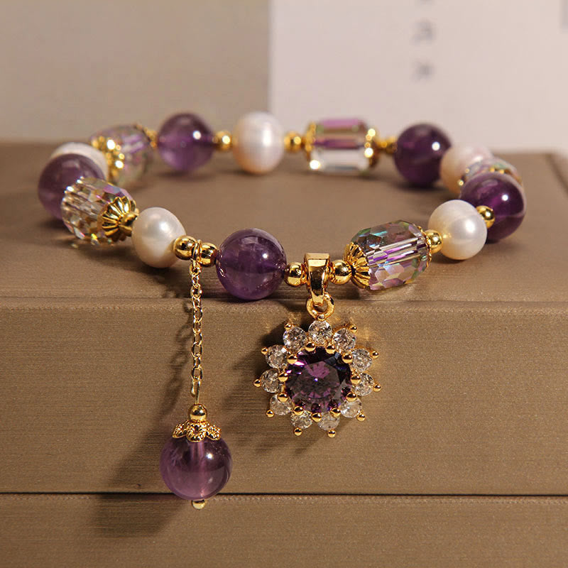 8mm Amethyst Pearl Sunflower Communication Bracelet for Women