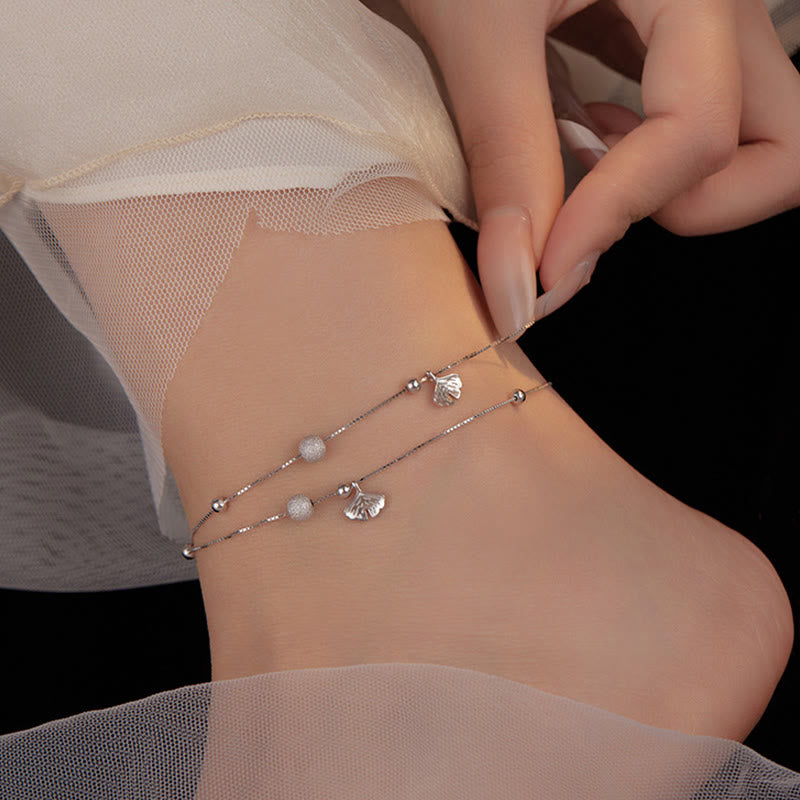 925 Sterling Silver Ginkgo Protection Anklet