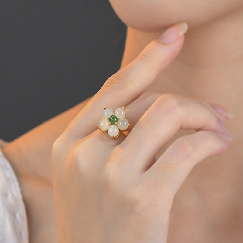 Hetian Jade Adjustable Peach Blossom Ring