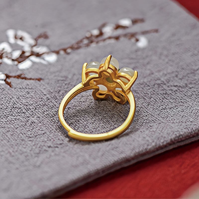 Hetian Jade Adjustable Peach Blossom Ring