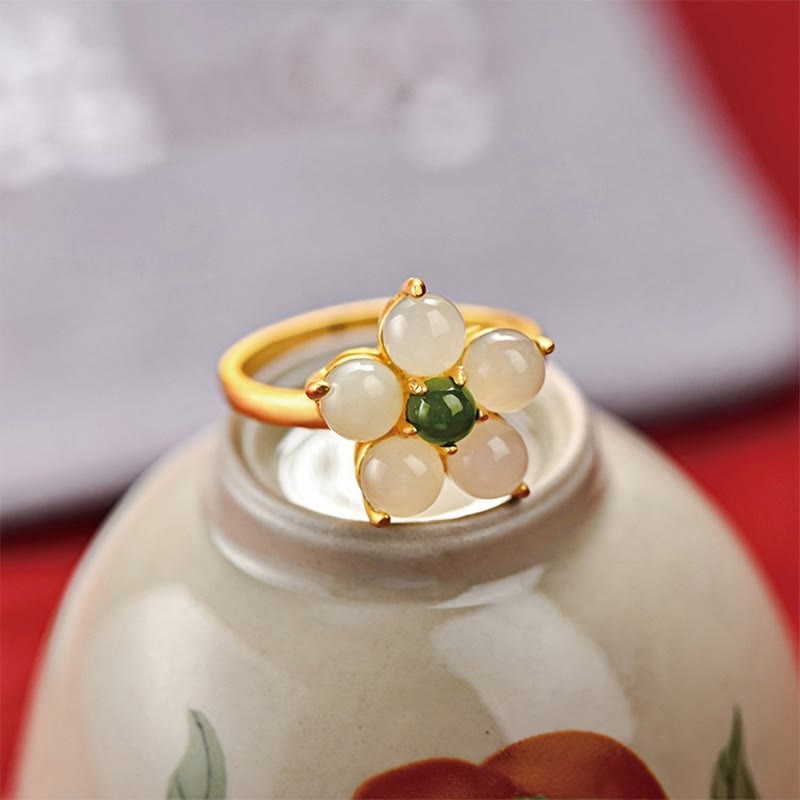 Hetian Jade Adjustable Peach Blossom Ring