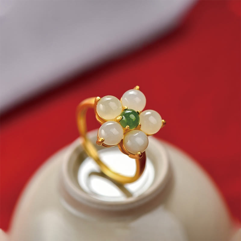 Hetian Jade Adjustable Peach Blossom Ring