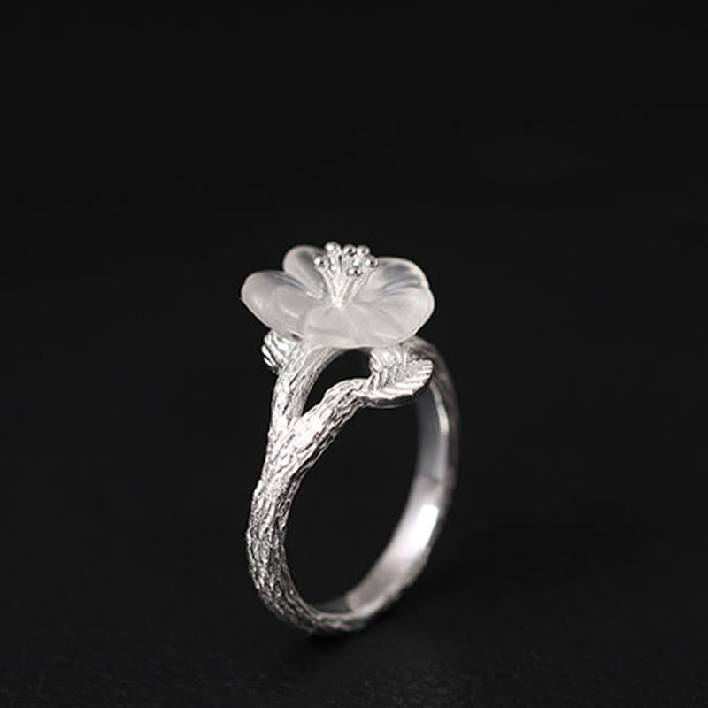 White Crystal Skeleton Flower Adjustable Healing Ring