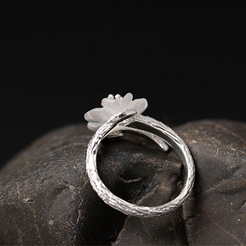 White Crystal Skeleton Flower Adjustable Healing Ring